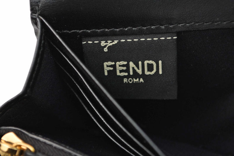 フェンディ 財布 FENDI 二つ折/長財布 レザー レディース/メンズ ロゴエンボス ブラック 8M0251【中古】