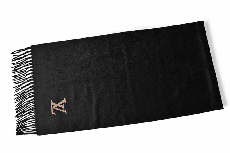 ルイヴィトン マフラー/ウインタースカーフ/ストール LOUIS VUITTON エシャルプ・ジェラムマフラー M71280 カシミヤ100％ ブラック/ベージュ フリンジ【中古】