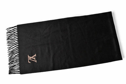 ルイヴィトン マフラー/ウインタースカーフ/ストール LOUIS VUITTON エシャルプ・ジェラムマフラー M71280 カシミヤ100％ ブラック/ベージュ フリンジ【中古】