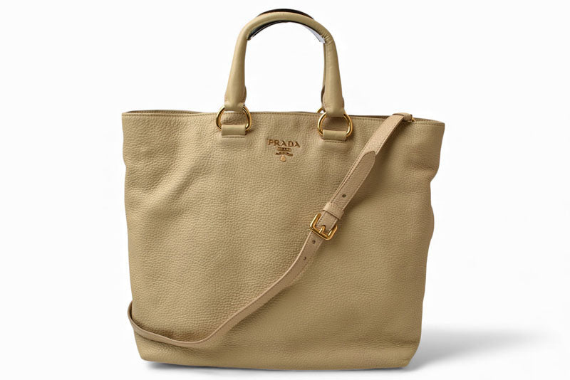 プラダ トートバッグ/ショルダーバッグ 2way PRADA VIT DAINO/鹿革 A4対応 バッグ ベージュ ストラップ付【中古】