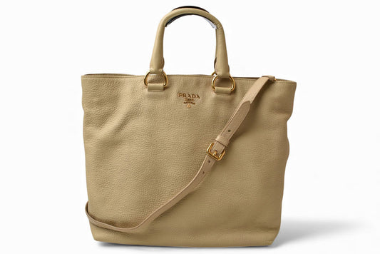 プラダ トートバッグ/ショルダーバッグ 2way PRADA VIT DAINO/鹿革 A4対応 バッグ ベージュ ストラップ付【中古】