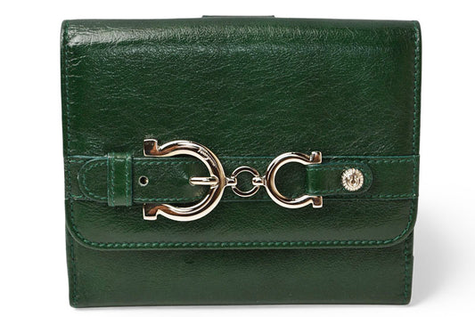 サルヴァトーレフェラガモ 財布/三つ折 Salvatore Ferragamo 折財布 ガンチーニ/グリーン【中古】