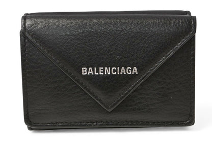 バレンシアガ 財布 BALENCIAGA ミニ財布/三つ折財布 PAPER ZA MINI WALLET ペーパーミニウォレット 391446 ブラック【中古】
