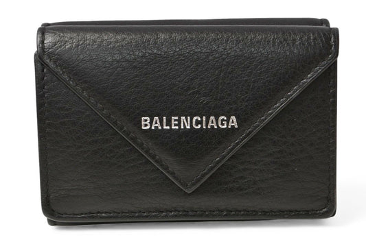 バレンシアガ 財布 BALENCIAGA ミニ財布/三つ折財布 PAPER ZA MINI WALLET ペーパーミニウォレット 391446 ブラック【中古】