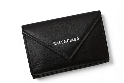バレンシアガ 財布 BALENCIAGA ミニ財布/三つ折財布 PAPER ZA MINI WALLET ペーパーミニウォレット 391446 ブラック【中古】