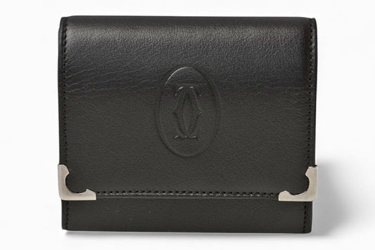 カルティエ コインケース Cartier スクエア コインパース マスト ドゥ カルティエ ブラック【中古】
