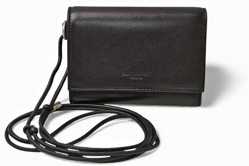 サンローラン 財布/三つ折 YSL SAINT LAURENT スムースレザー ネックストラップ ブラック 820355【中古】