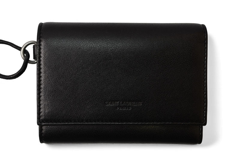 サンローラン 財布/三つ折 YSL SAINT LAURENT スムースレザー ネックストラップ ブラック 820355【中古】