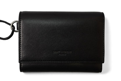 サンローラン 財布/三つ折 YSL SAINT LAURENT スムースレザー ネックストラップ ブラック 820355【中古】