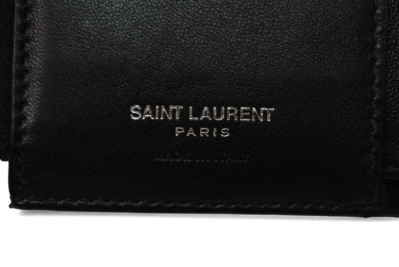 サンローラン 財布/三つ折 YSL SAINT LAURENT スムースレザー ネックストラップ ブラック 820355【中古】