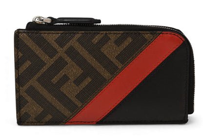 フェンディ コインケース/カードケース FENDI ミニ財布 フラグメントケース ズッカ 7M0270 ブラック/レッド【中古】