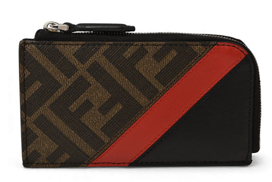 フェンディ コインケース/カードケース FENDI ミニ財布 フラグメントケース ズッカ 7M0270 ブラック/レッド【中古】