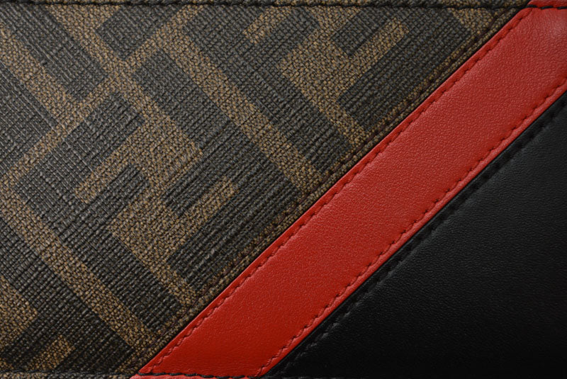 フェンディ コインケース/カードケース FENDI ミニ財布 フラグメントケース ズッカ 7M0270 ブラック/レッド【中古】