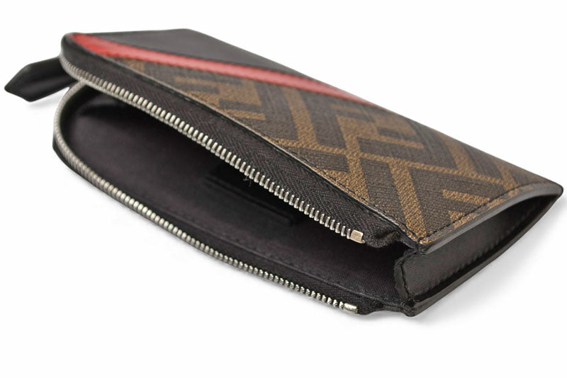フェンディ コインケース/カードケース FENDI ミニ財布 フラグメントケース ズッカ 7M0270 ブラック/レッド【中古】