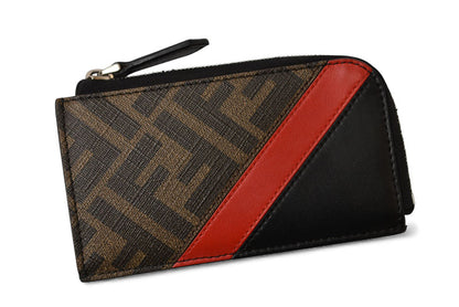 フェンディ コインケース/カードケース FENDI ミニ財布 フラグメントケース ズッカ 7M0270 ブラック/レッド【中古】