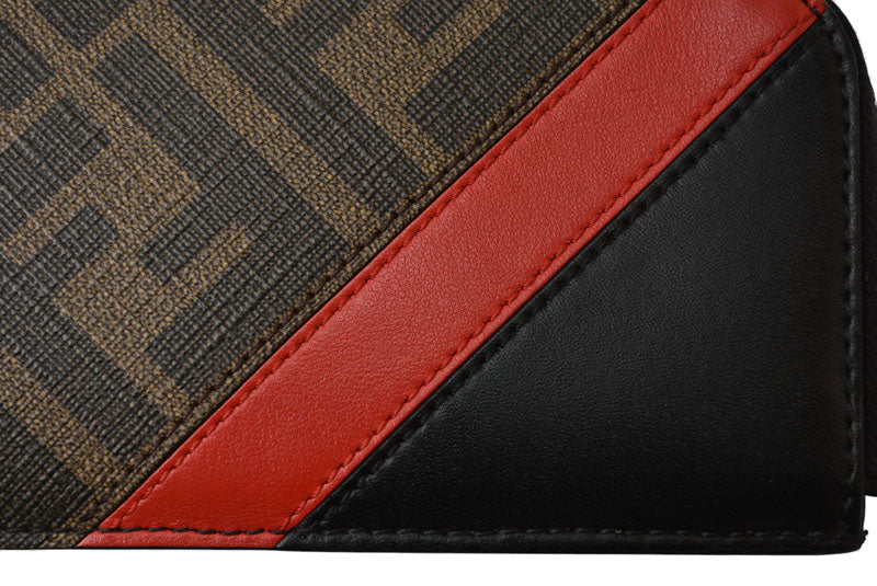 フェンディ コインケース/カードケース FENDI ミニ財布 フラグメントケース ズッカ 7M0270 ブラック/レッド【中古】