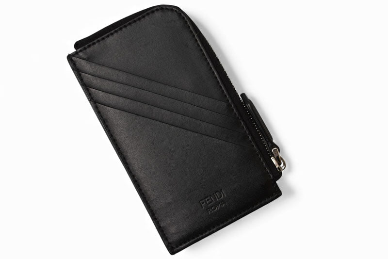 フェンディ コインケース/カードケース FENDI ミニ財布 フラグメントケース ズッカ 7M0270 ブラック/レッド【中古】