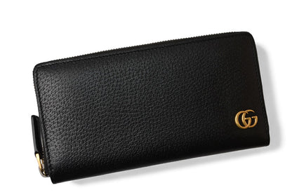 グッチ 未使用 財布 GUCCI 長財布/ラウンドファスナー式 428736 GGマーモント ブラック メンズ/レディース【中古】