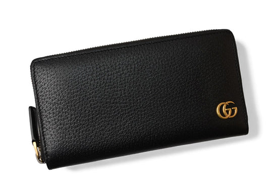 グッチ 未使用 財布 GUCCI 長財布/ラウンドファスナー式 428736 GGマーモント ブラック メンズ/レディース【中古】