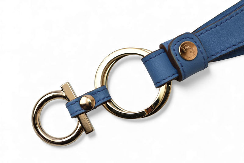 サルヴァトーレフェラガモ 未使用 キーリング/キーホルダー Salvatore Ferragamo レザー ガンチーニ ブルー【中古】