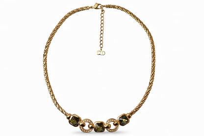 クリスチャンディオール ネックレス Christian Dior ヴィンテージ ラインストーン グリーン/ゴールド【中古】