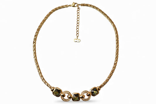 クリスチャンディオール ネックレス Christian Dior ヴィンテージ ラインストーン グリーン/ゴールド【中古】
