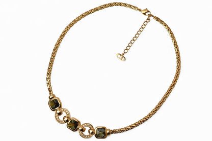クリスチャンディオール ネックレス Christian Dior ヴィンテージ ラインストーン グリーン/ゴールド【中古】
