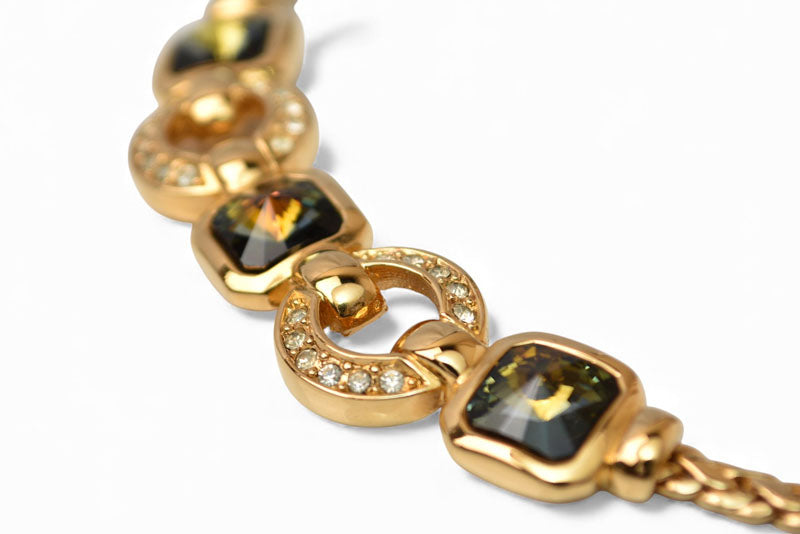 クリスチャンディオール ネックレス Christian Dior ヴィンテージ ラインストーン グリーン/ゴールド【中古】
