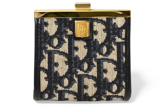 クリスチャンディオール がま口/財布 Christian Dior ミニ財布 トロッター ジャガード ネイビー ヴィンテージ オールド【中古】