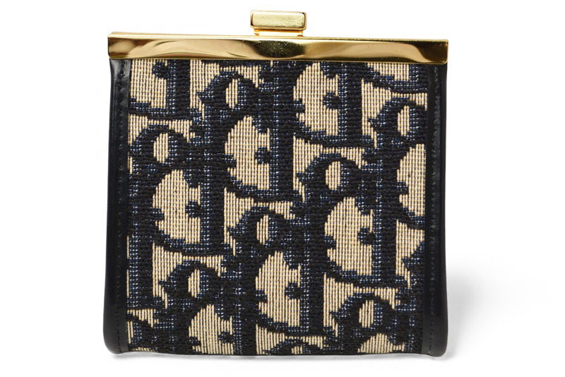 クリスチャンディオール がま口/財布 Christian Dior ミニ財布 トロッター ジャガード ネイビー ヴィンテージ オールド【中古】