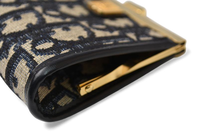 クリスチャンディオール がま口/財布 Christian Dior ミニ財布 トロッター ジャガード ネイビー ヴィンテージ オールド【中古】