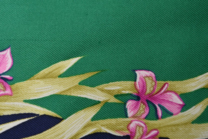エルメス スカーフ HERMES カレ90 シルクツイル 花咲く馬 H.d'Origny/アンリ ドリニ― グリーン/ネイビー系【中古】