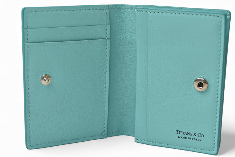 ティファニー カードケース/コインケース/ミニ財布 Tiffany&co. ヴァーティカルフォールド ティファニーブルー/クリーム【中古】