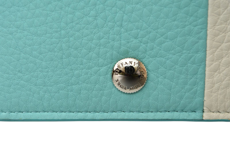 ティファニー カードケース/コインケース/ミニ財布 Tiffany&co. ヴァーティカルフォールド ティファニーブルー/クリーム【中古】