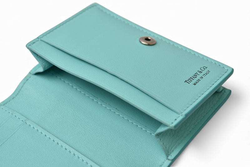 ティファニー カードケース/コインケース/ミニ財布 Tiffany&co. ヴァーティカルフォールド ティファニーブルー/クリーム【中古】