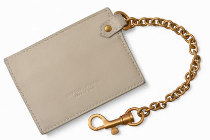 ボッテガヴェネタ カードケース/フラグメントケース BOTTEGA VENETA チェーン付 レザー クリーム【中古】