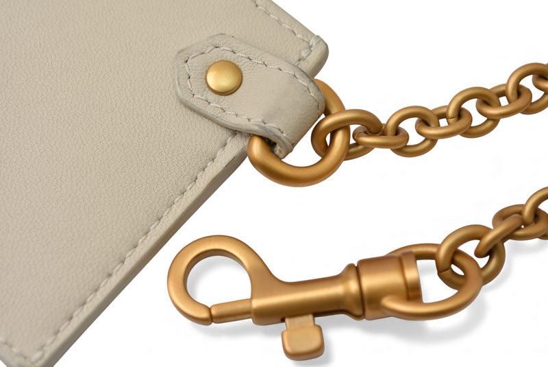 ボッテガヴェネタ カードケース/フラグメントケース BOTTEGA VENETA チェーン付 レザー クリーム【中古】