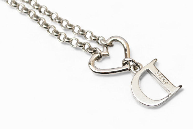 クリスチャンディオール ネックレス Christian Dior ロゴ/ハート/シルバー ラインストーン【中古】
