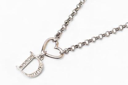 クリスチャンディオール ネックレス Christian Dior ロゴ/ハート/シルバー ラインストーン【中古】