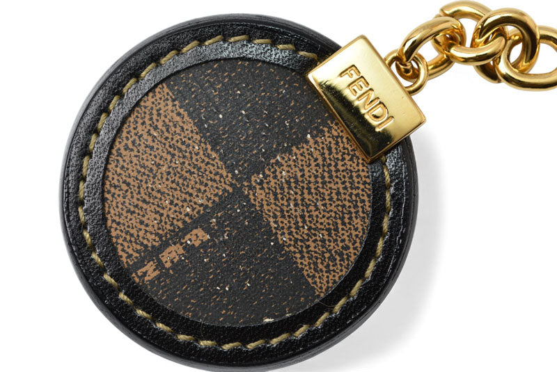 フェンディ キーリング/キーホルダー/バッグチャーム FENDI サークル ブラック/ブラウン【中古】