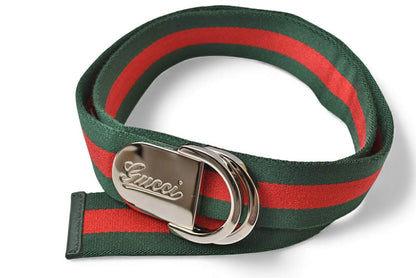 グッチ ベルト サイズ85 メンズ/レディース GUCCI シェリーライン グリーン/レッド シルバー金具 189812 Dリングバックル【中古】