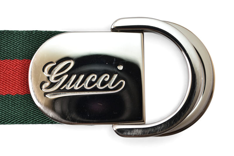 グッチ ベルト サイズ85 メンズ/レディース GUCCI シェリーライン グリーン/レッド シルバー金具 189812 Dリングバックル【中古】