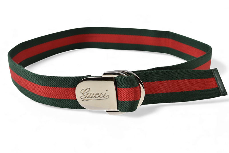 グッチ ベルト サイズ85 メンズ/レディース GUCCI シェリーライン グリーン/レッド シルバー金具 189812 Dリングバックル【中古】