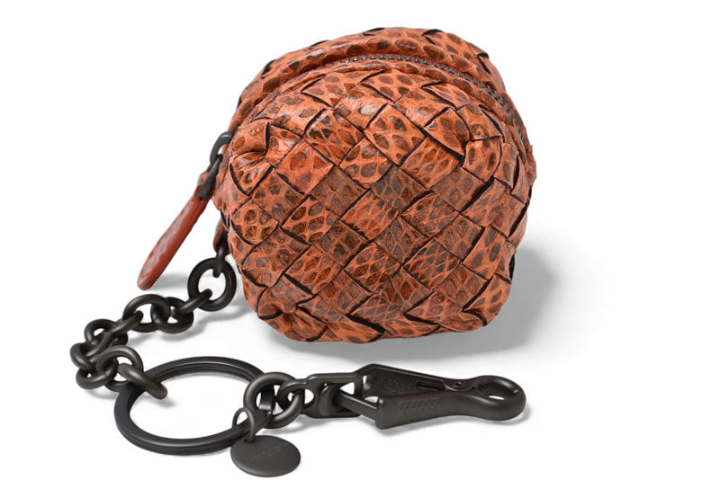 ボッテガヴェネタ キーホルダー/コインケース/ミニポーチ BOTTEGA VENETA イントレチャート 474569 VT201 6542 オレンジ系 スネーク柄