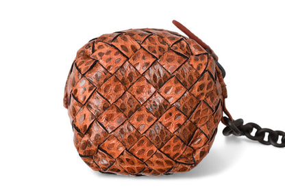 ボッテガヴェネタ キーホルダー/コインケース/ミニポーチ BOTTEGA VENETA イントレチャート 474569 VT201 6542 オレンジ系 スネーク柄
