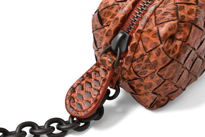 ボッテガヴェネタ キーホルダー/コインケース/ミニポーチ BOTTEGA VENETA イントレチャート 474569 VT201 6542 オレンジ系 スネーク柄