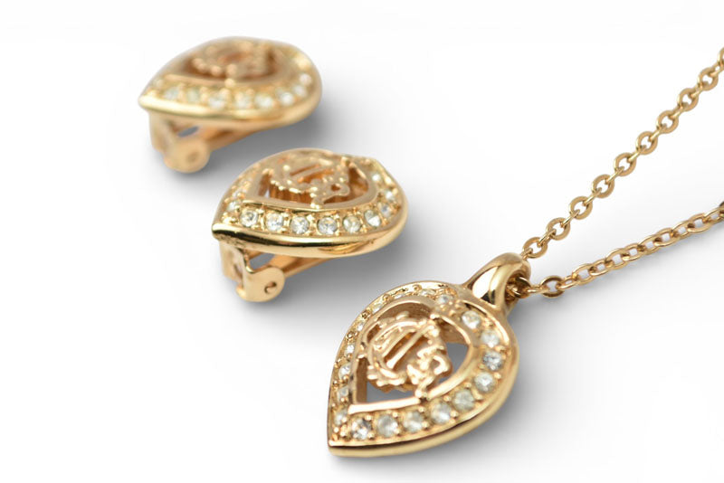クリスチャンディオール ネックレス/イヤリングセット ヴィンテージ Christian Dior ディオール ペンダント アクセサリー ラインストーン ゴールド【中古】