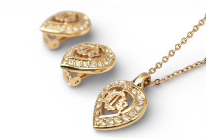 クリスチャンディオール ネックレス/イヤリングセット ヴィンテージ Christian Dior ディオール ペンダント アクセサリー ラインストーン ゴールド【中古】