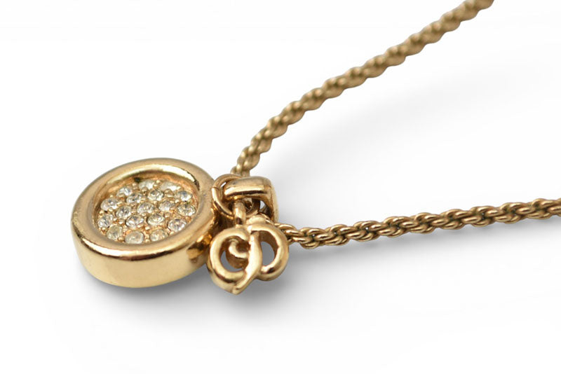 クリスチャンディオール ネックレス ヴィンテージ Christian Dior ロゴ/サークル ラインストーン ゴールド【中古】