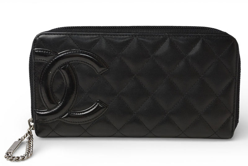 シャネル 財布 CHANEL カンボンライン ラウンドファスナー式/長財布 ブラック/ブラック【中古】